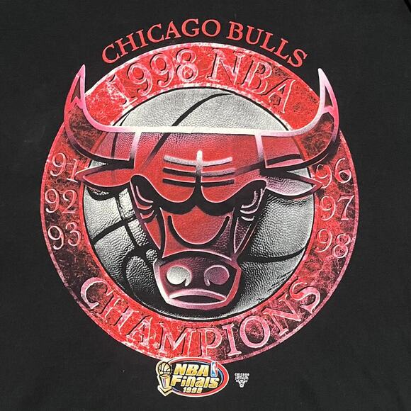 Vtg Starter Chicago Bulls NBA Champions T-Shirt L Double Sided Black 1998 Jordan - Picture 4 of 8